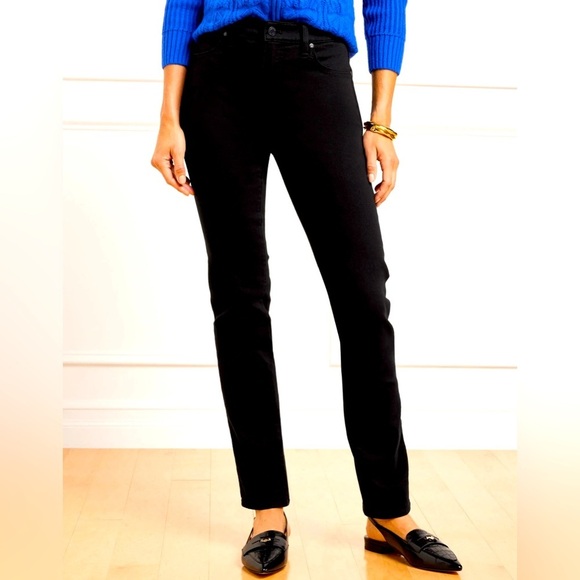 Talbots Denim - Talbots Classic Black Straight-Leg Women's Jeans metal button and zip front